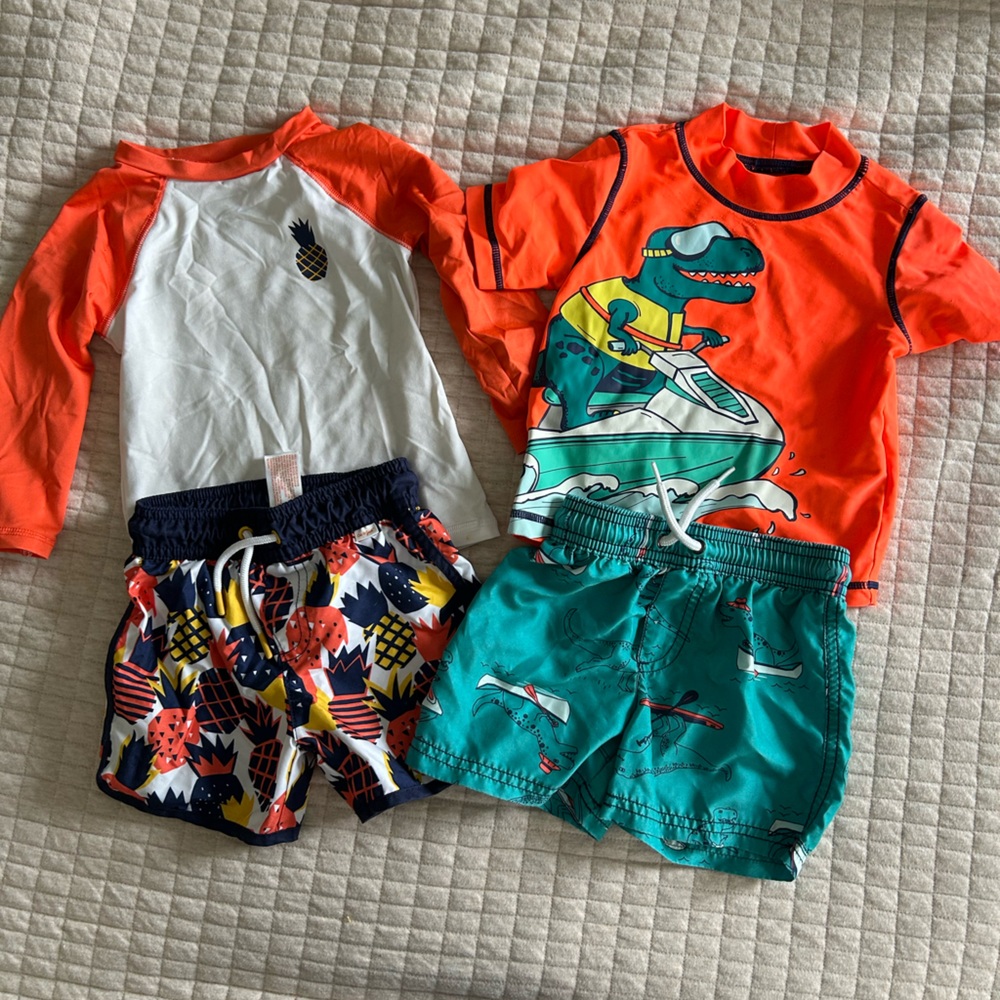 Cat & Jack Green and Orange Rashguards Swim Set